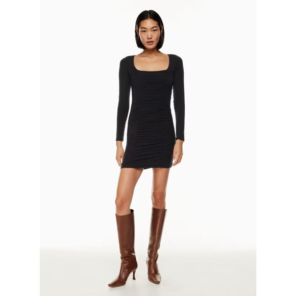 NWT Aritzia WILFRED Lydia Mocha Brown Jersey Ruched Front Mini Dress, Size X - Picture 12 of 16